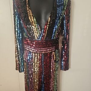 Vibrant Sequin Long Sleeve Dress